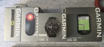 Used Garmin Fenix 7X Sapphire Solar, Edge 530, HRM Pro, Varia RTL510 Electronics