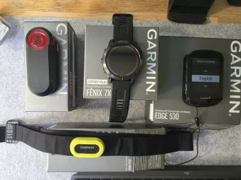 Used Garmin Fenix 7X Sapphire Solar, Edge 530, HRM Pro, Varia RTL510 bike — image 2 of 3