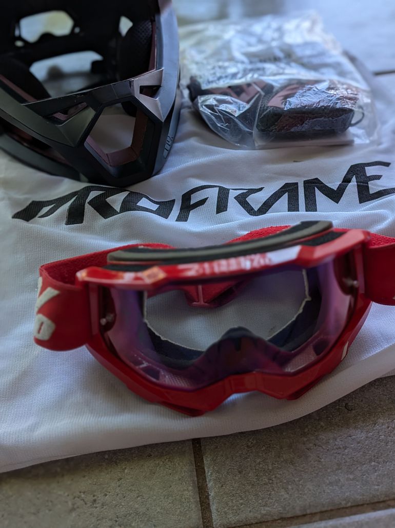 Used Fox Proframe RS Helmet + 100% Goggles bike — image 2 of 9