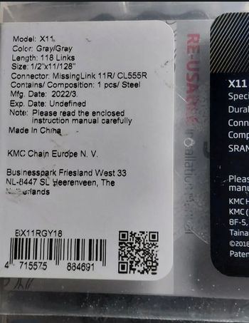 Used Kmc Pack 2 Chain 11v bike — image 5 of 6