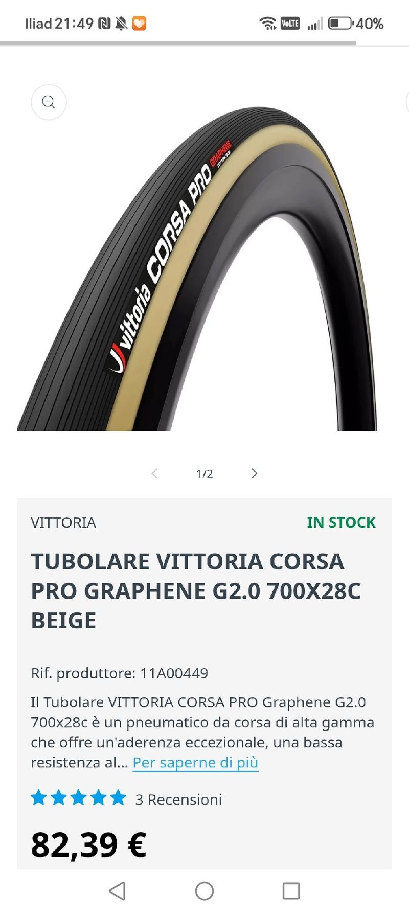 Brugt Vittoria Corsa Graphene Cotton Tech Tubular 2026 Tyres & Tubes